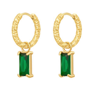 Ultimo 18K <span class=keywords><strong>oro</strong></span> placcato gioielli in acciaio inox anello a spirale rettangolare verde zircone <span class=keywords><strong>orecchini</strong></span> impermeabili E241547 - Product Image 1