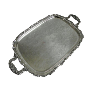 Plateau de service ovale en métal blanc élégant à bord festonné, plateau de service vintage, plat à nourriture, vaisselle de cuisine et décoration d'intérieur - Product Image 6