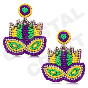 <b>Green</b> Heart Beaded <b>Earrings</b> for Women Patriotic Memorial Day Orange White Blue Colour Fabric Material - Product Image 2