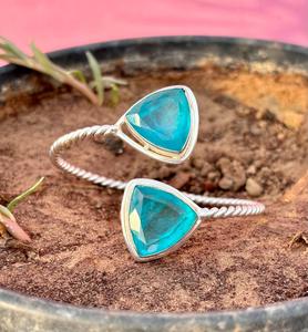 Brazalete ajustable de Plata de Ley 925 de cristal Pariba, brazalete de plata de piedras preciosas de diseño único para mujer, regalo para ella - Product Image 1