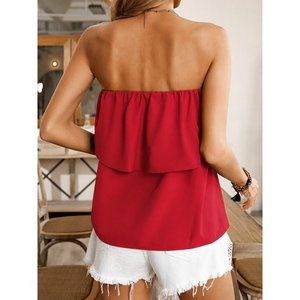 Blusa de mujer con hombros descubiertos, elástica y con volantes, estilo Dubai, 36987 - Rojo - Product Image 3