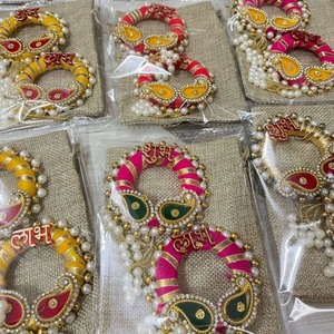 Shubh labh แขวนประตูคู่กับถุงปอกระเจาตกแต่งผนังด้วยลูกปัดมุกสำหรับแขวน pooja และของตกแต่งเทศกาล - Product Image 5