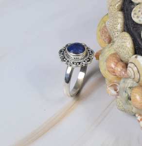 Natural Lapis Lazuli Smooth Round Shape Carved Gemstone Ring 925 Sterling <b>Silver</b> Party Wear Fashion Rings <b>Women</b> Jewelry in Bulk - Product Image 4