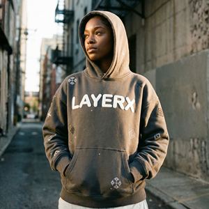 Sweat à capuche pour femme personnalisé, poids lourd, hiver, 500 g/m², polaire en coton, impression 3D en relief, graphique en strass, pull oversize, streetwear - Product Image 3