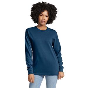 Camisa Azul de Jersey de Algodón para Mujer, Camisa de Manga Larga para Dama - Product Image 1