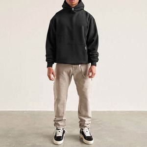 Sweat à capuche court en molleton de coton biologique 400g, personnalisé avec logo tendance OEM, poids lourd, taille plus, pour homme, sans cordon - Product Image 1