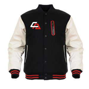 Chaqueta de béisbol formal de algodón con amoníaco para hombre, chaqueta escolar de colores personalizada con mangas de Cuero e impresión de logotipo, venta al por mayor - Product Image 4