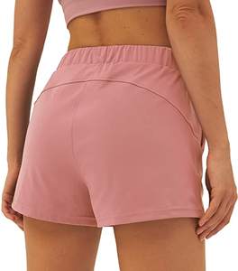 Short de sport taille haute pour femme 2-en-1 maille respirante Patchwork poche doublée coupe ample pour la course à pied Fitness Yoga - Product Image 2