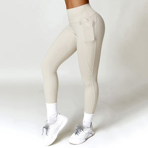 Leggings de yoga avec contrôle du ventre à la mode Leggings de fitness taille haute personnalisés avec poches pour femmes - Product Image 1