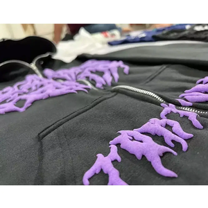 Trending Custom Zip up Hoodie Acid Wash 100% Cotton Vintage Puff Printing Hoodie Oversized Heavyweight Men Hoodies y sudaderas - Product Image 4