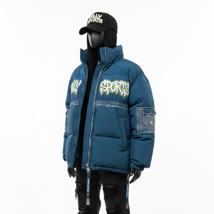 Chaqueta Acolchada de Invierno para Mujer, Tela de Poliéster de Alta Densidad, Panel de Mezclilla en Tono Azul, Logotipo Personalizado con Apliques, Chaqueta Acolchada para Mujer - Product Image 4