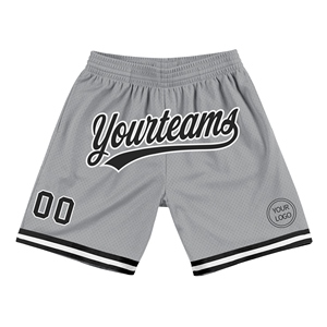 Shorts de basketball personnalisés gris noir-blanc authentiques style rétro - Industrie Direct - Product Image 1