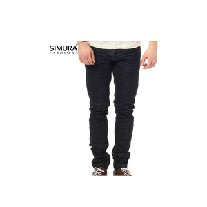 SIMURA Jean en denim décontracté pour homme, coupe slim, jambe droite, délavage foncé, taille mi-haute, 100% coton tissé, braguette boutonnée - Product Image 1