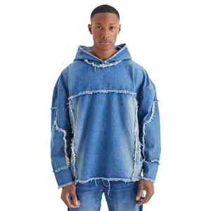 Sudaderas con Capucha Extra Grandes para Hombre, Estilo Denim, con Logotipo Personalizado, 100% Algodón, Color Sólido, Estilo Urbano, Lavado Ácido, con Cierre - Product Image 1