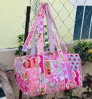 Sac de voyage de luxe en coton rose matelassé, design patchwork fait main, petit sac de plage pour la nuit, sac à maquillage pour femmes, réutilisable