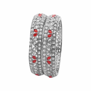 Modern Luxury Reverse AD Silver Plated Brass Bangles Ethnic Style Orthodox Religious Fashion Set - Product Image 1