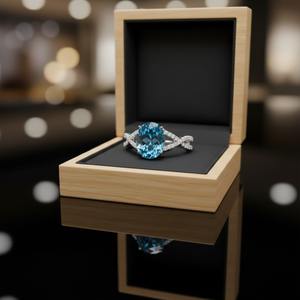 Bague de fiançailles et de mariage en argent sterling 925 très demandée, sertie de topaze bleue ovale taille diamant, pour les fêtes - Product Image 6