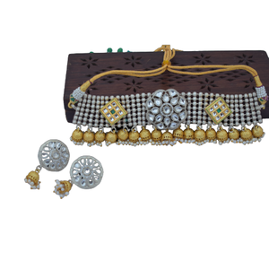 สร้อยคอสไตล์โชกเกอร์สีขาวเคลือบเงาสีเงินดีไซน์ใหม่สวยงามพร้อมต่างหูสำหรับเด็กผู้หญิงและผู้หญิง - Product Image 3