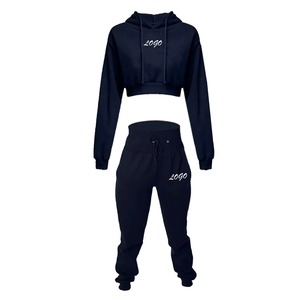 Women Hoodie And Short Embroidery Logo Design <b>On</b> Women <b>Set</b> OEM Service ODM Design Autumn Season Hoodie And Short - Product Image 1