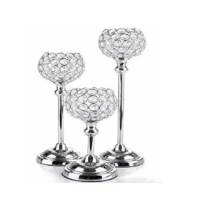 Bougeoir en métal brillant argenté fantaisie ensemble de trois grandes tailles classique indien Top prix vente bougeoirs en cristal - Product Image 1