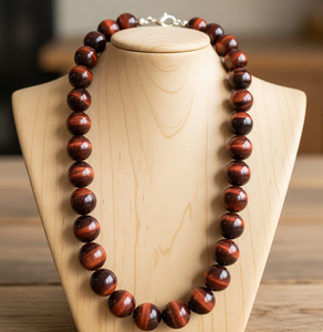 Top qualité rouge oeil de tigre collier de perles unisexe 18 pouces argent 925 serrure noué à la main conception à la mode accessoire de mode cadeau - Product Image 2