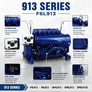 Moteur diesel 6 cylindres refroidi par air BEINEI F6L913, unité de puissance industrielle robuste pour groupe électrogène et équipement de construction - Product Image 4
