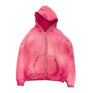 Custom <b>Top</b> Quality Solid Colors Men Cropped Zipper Hoodie Heavyweight Acid Wash Sun Faded <b>Distressed</b> Pullover Sweatshirt Winter - Product Image 2