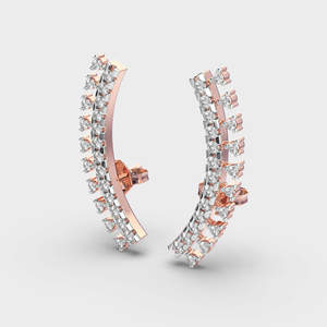 ต่างหูเพชรทรงโค้งหรูหรา ทอง 18k หลายสี |   ต่างหูเพชรทรงกลมแบบหนีบ |   เครื่องประดับผู้หญิงชั้นดี - Product Image 2