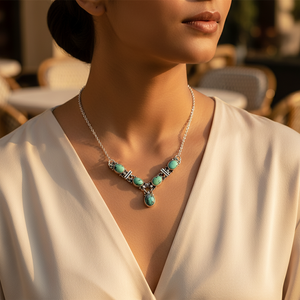 Collier chaîne tendance en turquoise plaqué or 925 pour femmes, à porter au quotidien et en cadeau - Product Image 2
