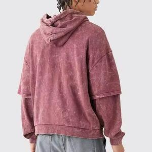 Sudadera con capucha bordada para hombre de gran tamaño Boxy Faux Layer Acid Wash Ofcl Sudadera con capucha lavada Lottie Sudaderas con capucha de gran tamaño - Product Image 1