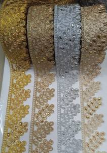 Custom Made Machine Embroidered <b>Silk</b> Ribbon in <b>Organza</b> Fabric Recycled 1.5" Width Floral Pattern for Wedding Bridal Wear - Product Image 2