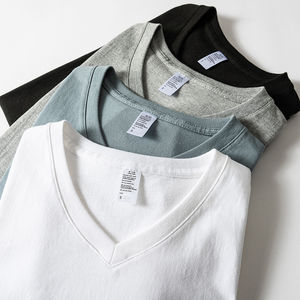 Camiseta de algodón 100% de alta calidad con cuello en V para hombre, tela de lona ODM blanca con estampado de logotipo personalizado básico Muscle Fit - Product Image 4