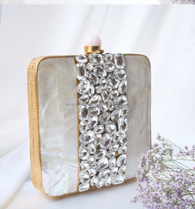 <b>Hot</b> Selling High Quality Mother of Pearl Handcrafted Evening Clutch Purse for Women Luxury <b>Stone</b> Pattern Handbag - Product Image 1