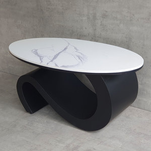 Muebles Modernos para Sala de Estar SOTA, Mesa de Centro Ovalada de 100x50x43cm con Tapa de Piedra y Patas de Hierro, Convertible y Decorativa-TT68267 - Product Image 4