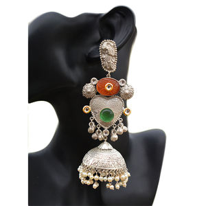 ต่างหูห่วงแบบจุมก้าขนาดใหญ่ ทำจากทองเหลืองเคลือบเงิน ดูเหมือนงานฝีมือแบบดั้งเดิม สำหรับเด็กผู้หญิงและผู้หญิง - Product Image 3