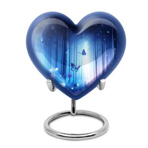 Urne papillon de forêt bleue en forme de coeur pour cendres souvenir commémoratif pour cendres de crémation urne moderne décorative unique fabriquée à la main - Product Image 1