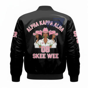 Alfa |   Kapa |   Chaqueta Universitaria Alpha Sorority con Diseño de Letras Griegas SKEEWEE, Estampado, Invierno, Transpirable, Resistente al Viento - Product Image 2