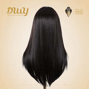 Katie-DWY Long-Length Glueless Synthetic <b>Wig</b> <b>Black</b> with Sliky Straight Bangs Transparent Lace Color - Product Image 6