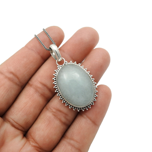 ขายส่งเครื่องประดับ 925 เงินสเตอร์ลิงธรรมชาติ Aquamarine อัญมณีรูปไข่สไตล์คลาสสิกจี้เครื่องประดับทําด้วยมืออินเดีย - Product Image 4