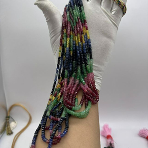 100% naturel de haute qualité émeraude rubis multi saphir perles 3mm à 4mm 14 lignes 870 carats pierres précieuses - Product Image 1