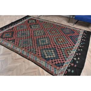 Alfombra Turca Vintage, Alfombra Kilim de 6.5x9.1 pies, Alfombra Oriental Negra y Roja - Product Image 5