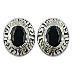Boucles d'oreilles clous Art Palace vintage en argent 925 et onyx, motif géométrique, sertissage clos, unisexe, pour usage quotidien - Product Image 3