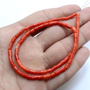 Perles de corail rouge italien naturel, pierres précieuses lisses, perles tubulaires, taille 5x7 mm, longueur 14 pouces, perles de pierre de corail méditerranéen - Product Image 3