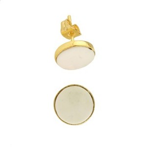 Vente chaude Dainty Minimaliste 9mm Naturel Blanc Agate Gemme Boucle D'oreille Or 18K Rhodium Véritable Argent 925 Cadeau Pour Femme - Product Image 1