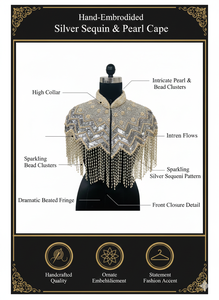 Premium Ellora Sequin Bead Embroidered Nylon Fabric Cape for Formal Fashion High-End Beaded Bolero <b>Tassel</b> <b>Fringe</b> Bridal Events - Product Image 6