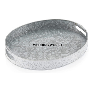 Table décorative en métal galvanisé écologique motif floral finition enduite de poudre forme carrée plateau de service de mariage fait à la main - Product Image 2