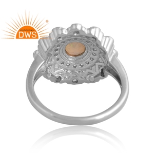 แหวนโอปอลเอธิโอเปียและสีขาวสำหรับผู้หญิงดีไซน์พื้นผิว925เงินแพลเลเดียมชุบทอง - Product Image 2