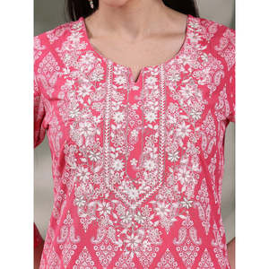 Kurta Recta con Cuello Redondo y Estampado Floral para Mujer, Blusas y Camisas Elegantes para Mujer - Product Image 2