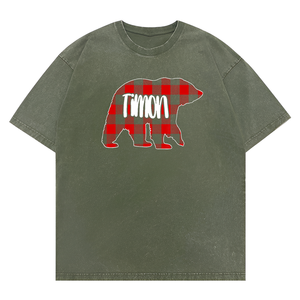 Camiseta de Navidad a cuadros de búfalo rojo personalizada de oso Timon lavada unisex para hombre - Product Image 3