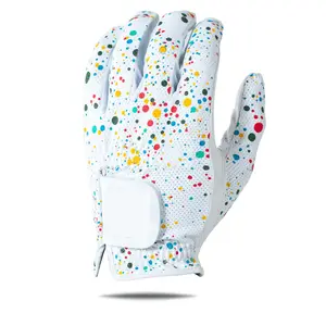 定制设计印花橡胶贴片标志卡布雷塔皮革左高尔夫手套畅销左手卡布雷塔皮革高尔夫手套